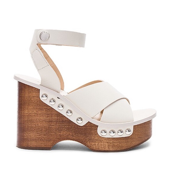 NEW • Rag & Bone • Hester Wedge Wooden Heels Ivory White Brown 9.5 Studded - Picture 2 of 8
